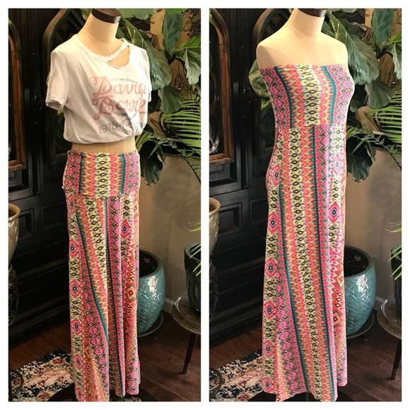 Roxy neon boho tribal print maxi skirt - Picture 2 of 8